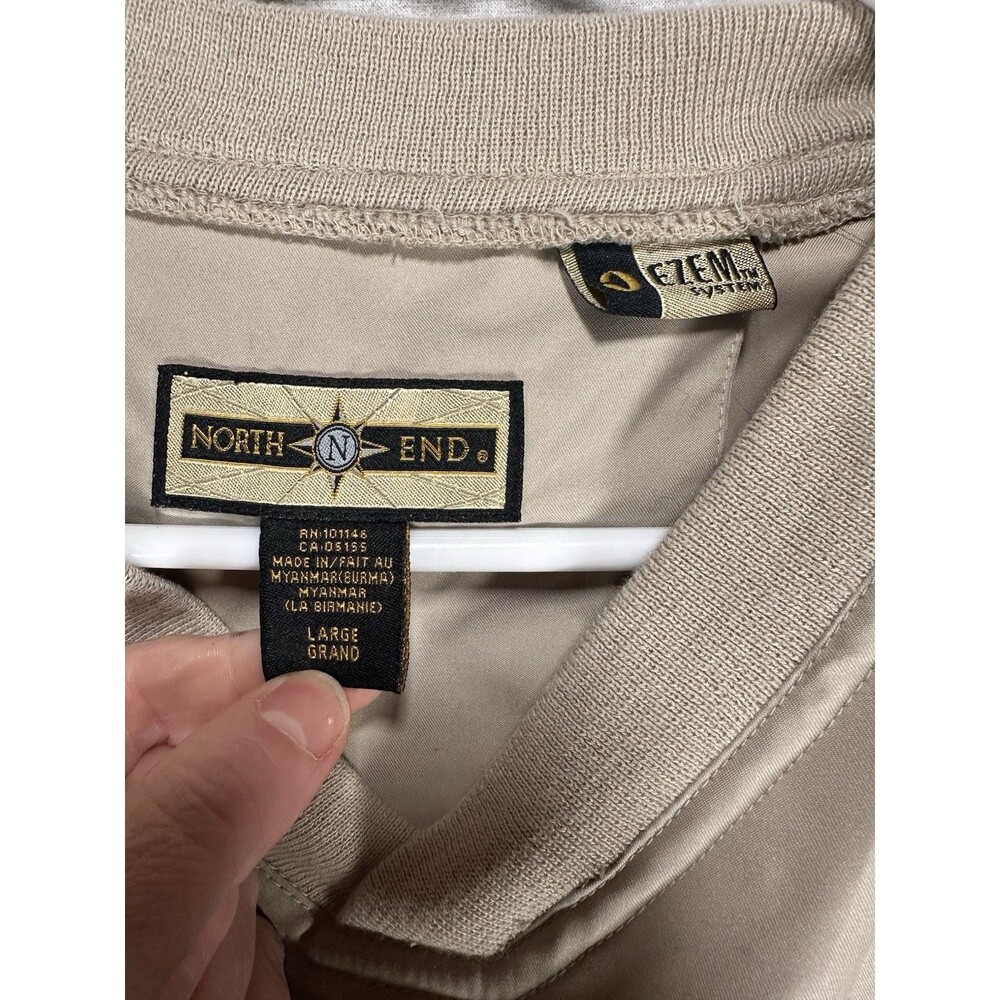 North End Khaki Golf Jacket Pullover Windbreaker Mens Size L V Neck Long Sleeve - Picture 2 of 6